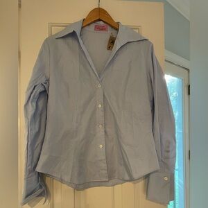 McCulley’s Highlands, NC, blue basketweave button-up shirt.